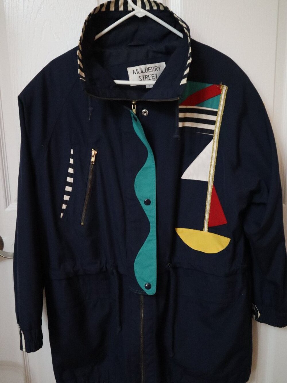 Vtg Mulberry Street Coat Jacket Windbreaker Size M 100% Cotton Nautical Preppy